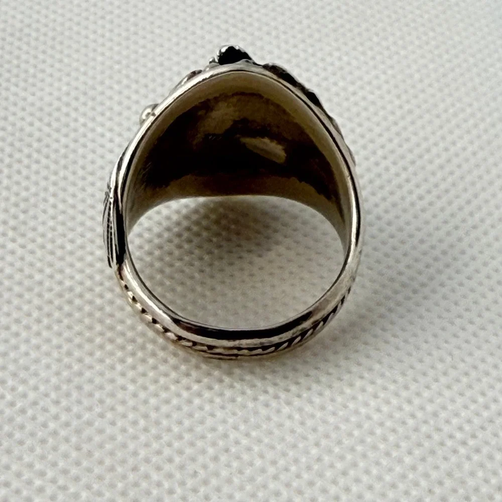 Richard Begay Navajo Eagle Ring Turquoise Coral Sterling Silver Size 13